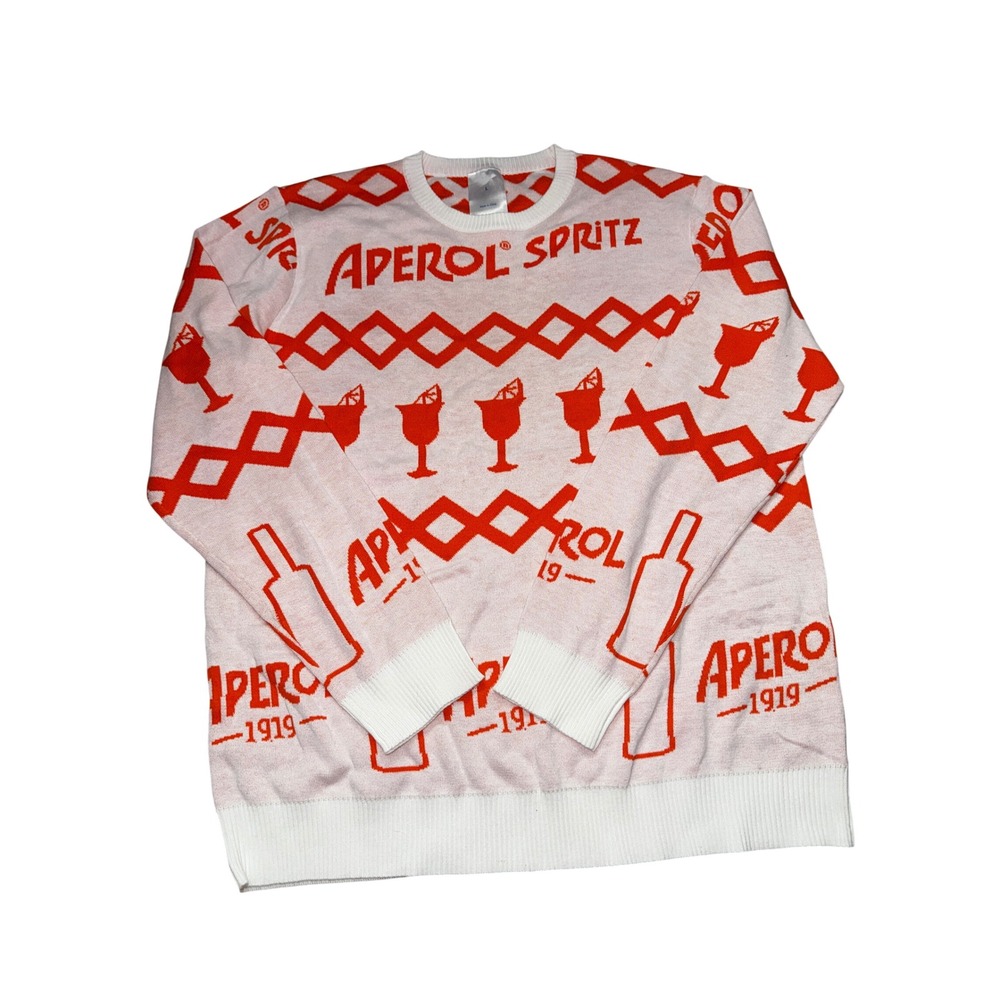 Aperol Spritz Logo Knit Sweater Orange White Alcohol Promo Pullover Womens Large